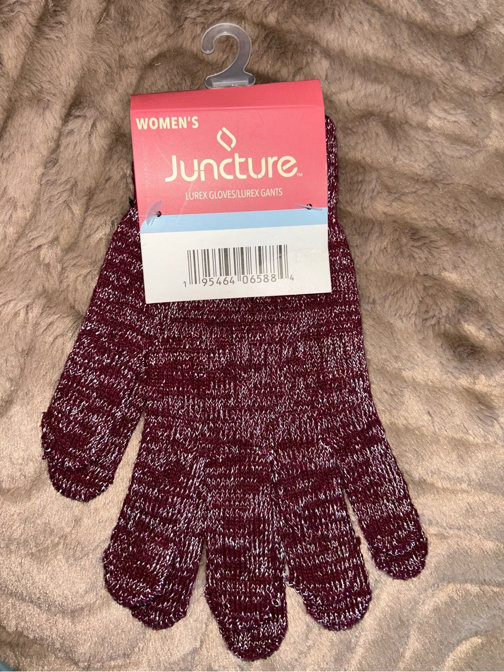 Women’s Marled Burgundy Lurex Gloves